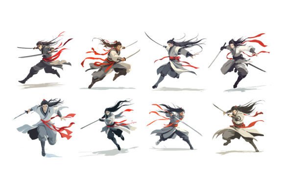 Girl with Katana Illustration Set