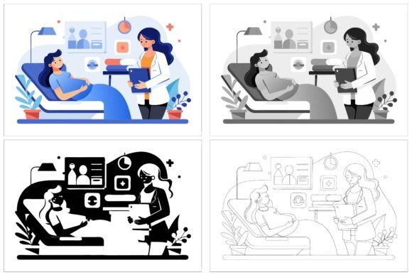 Hospital Clinic Medical Service Vector Illustrations