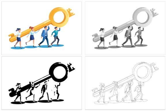 Teamwork Holding Key: Understanding a Purpose-Built AI EPS Illustration Set