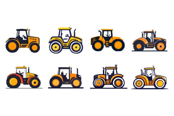 Tractors and Excavators Illustration Sets for Modern Projects